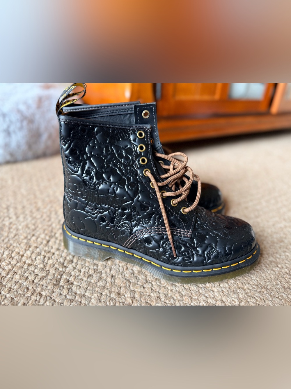 Goonies Black Embossed Dr. Martens Lace-Up Combat Boots